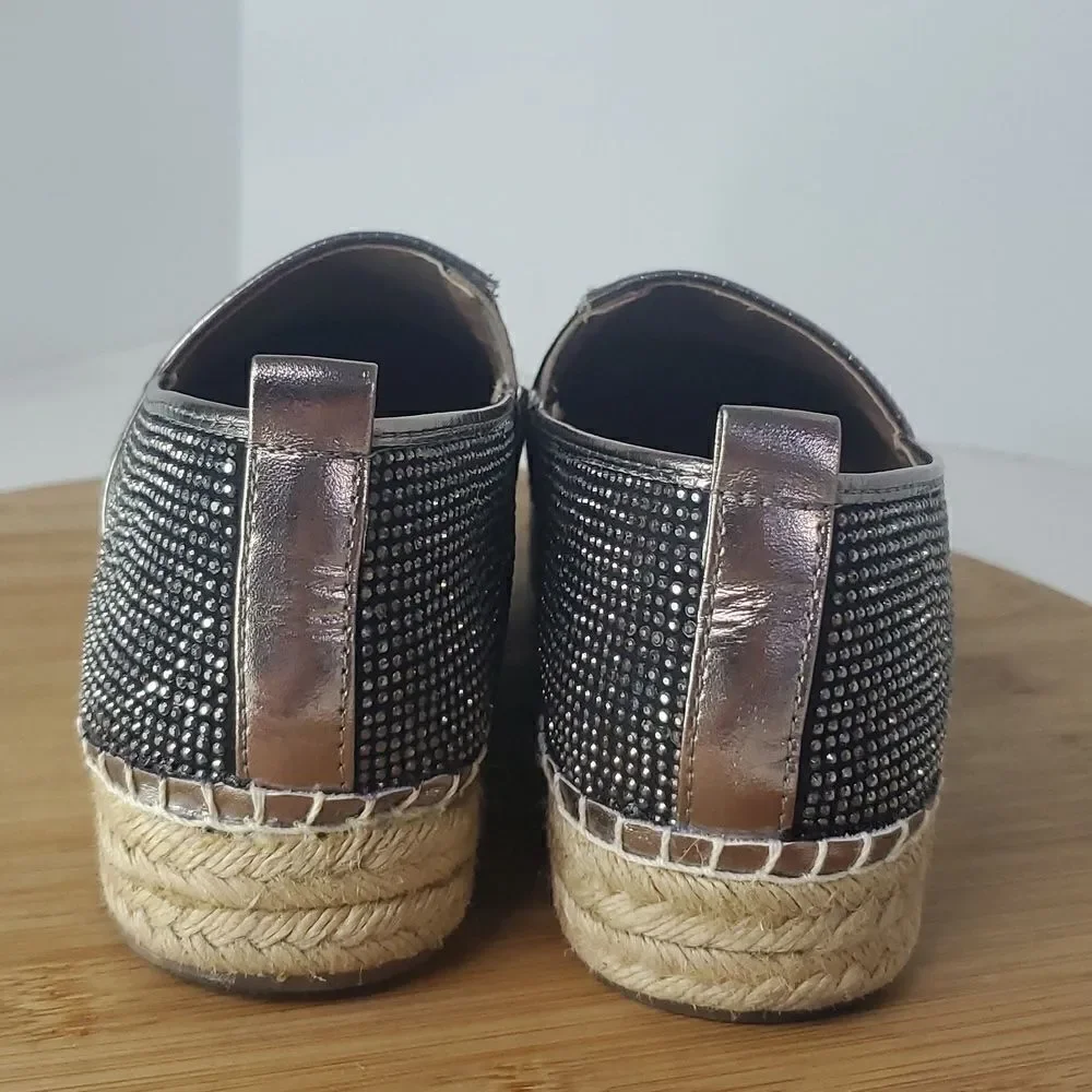 Steve Madden Chopur Embellished Espadrilles Silver Glitter Flats Size 6.5 B